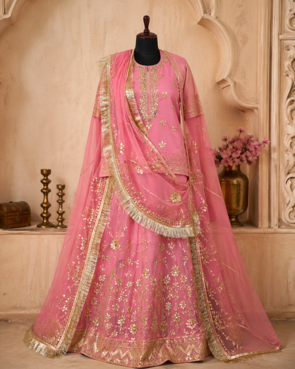 Blush Pink Rajputi Poshak with Gold Embroidery | House of Sujan
