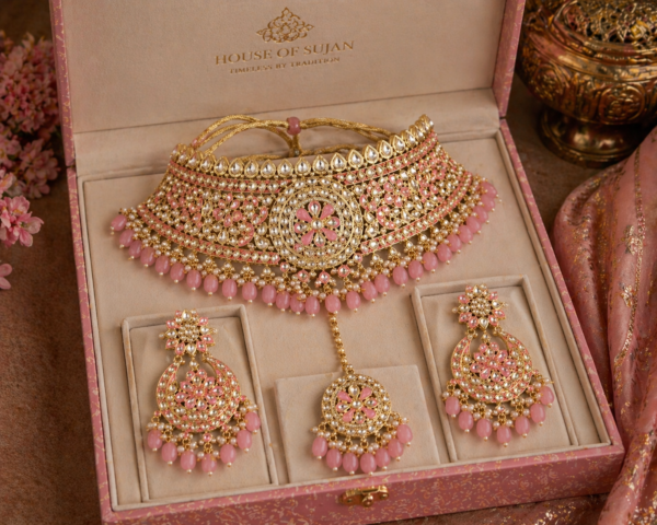 Blush Pink Rajputi Kundan Jewellery Set | House of Sujan