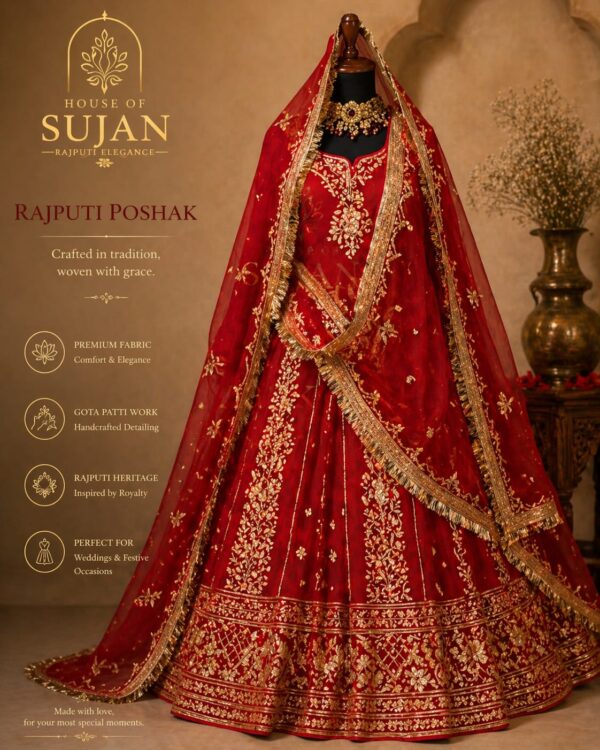 Handcrafted Rajputi Poshak with Gota Patti Work – Bridal & Festive Wear | House of Sujan